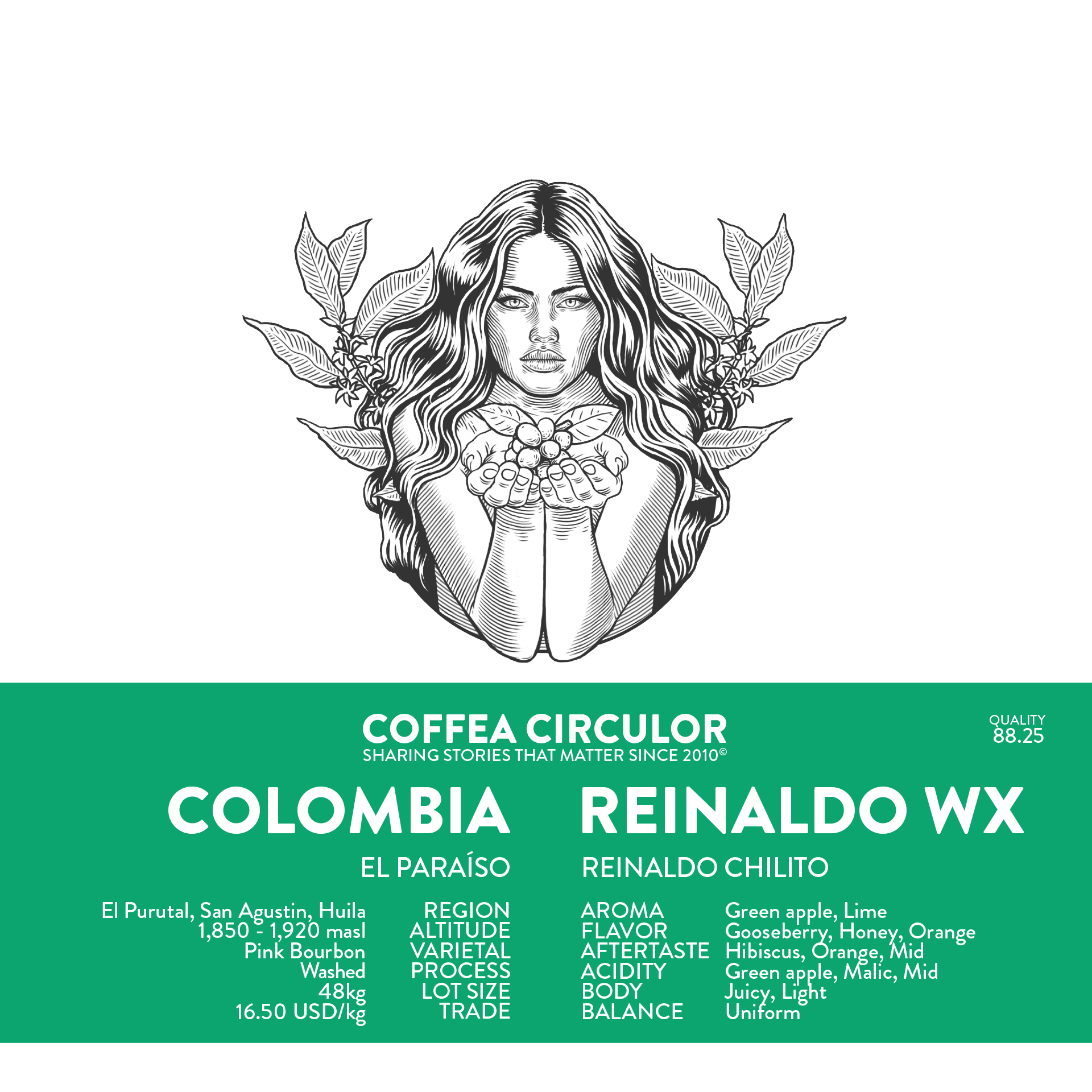 Colombia Reinaldo Chilito Pink Bourbon Washed WX