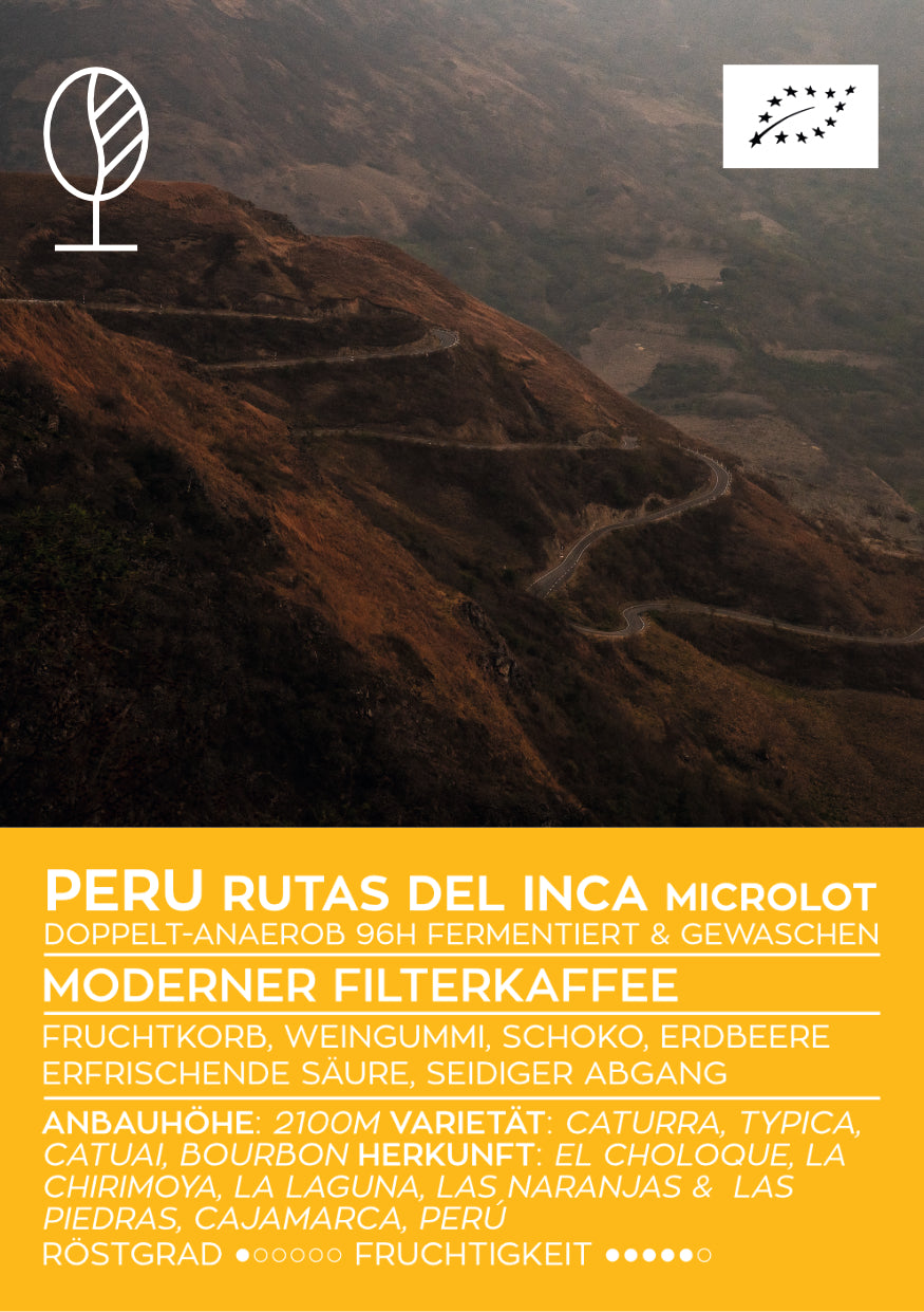 RUTAS DEL INCA | Peru Microlot Doppelt-Anaerob 96h fermentiert & Gewaschen | Moderner Filterkaffee | Single Origin
